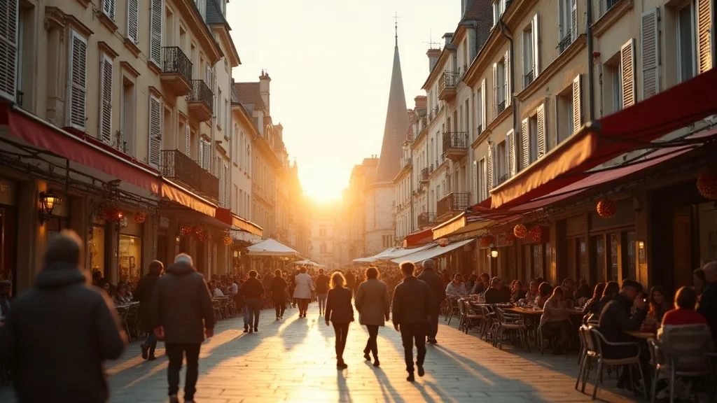 Place animee de Amiens a l heure doree